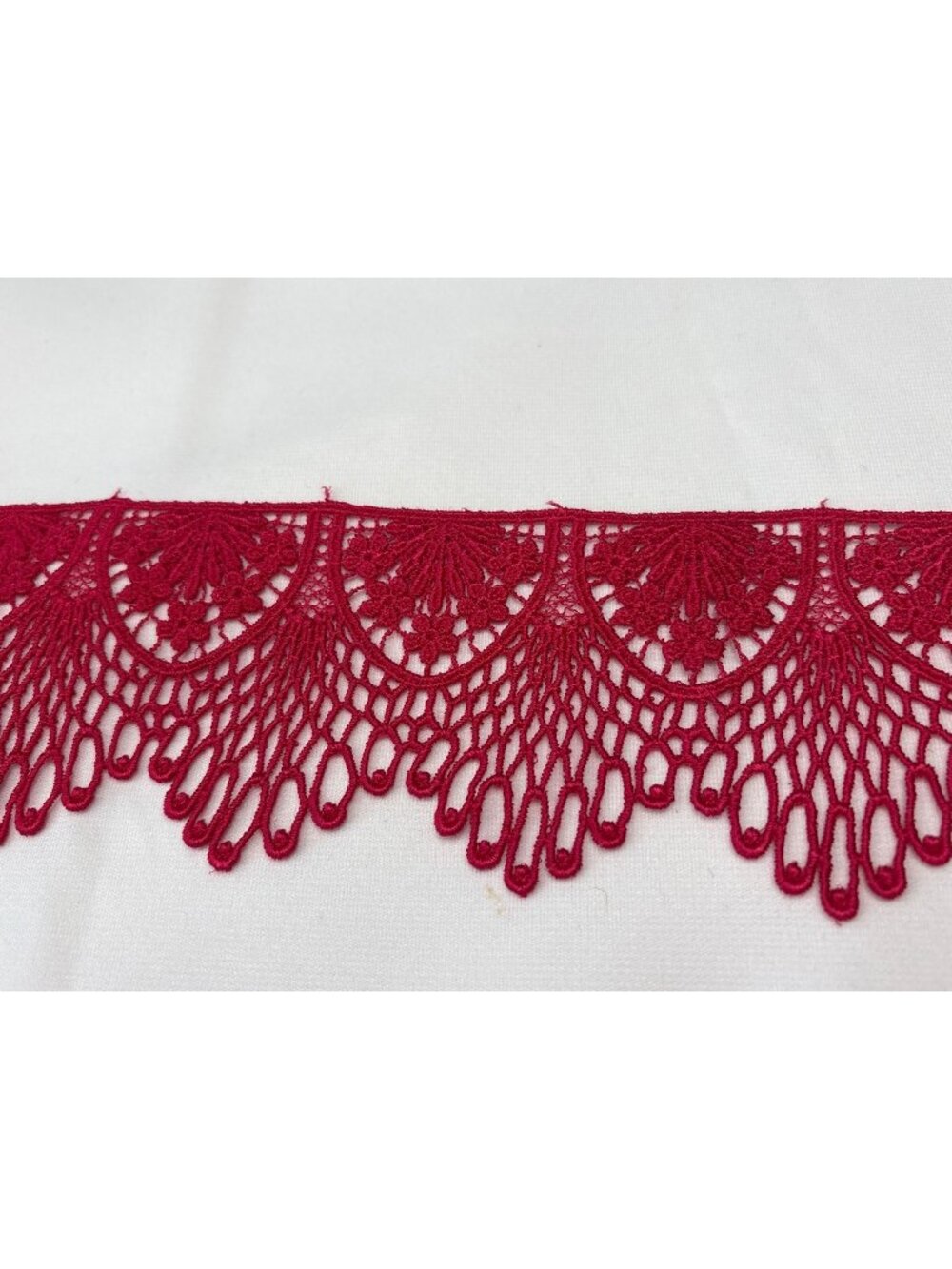 Red Lace Trim 3" x 1 yard wide Embroidered Edging Fabric Sewing Vtg